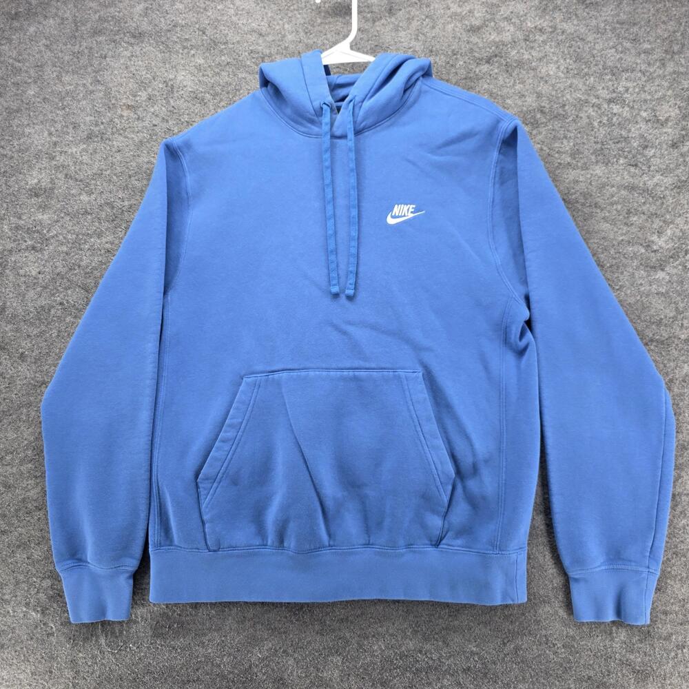 Nike Hoodie Mens M Blue Pullover Fleece Hooded Pockets Logo Embroidered